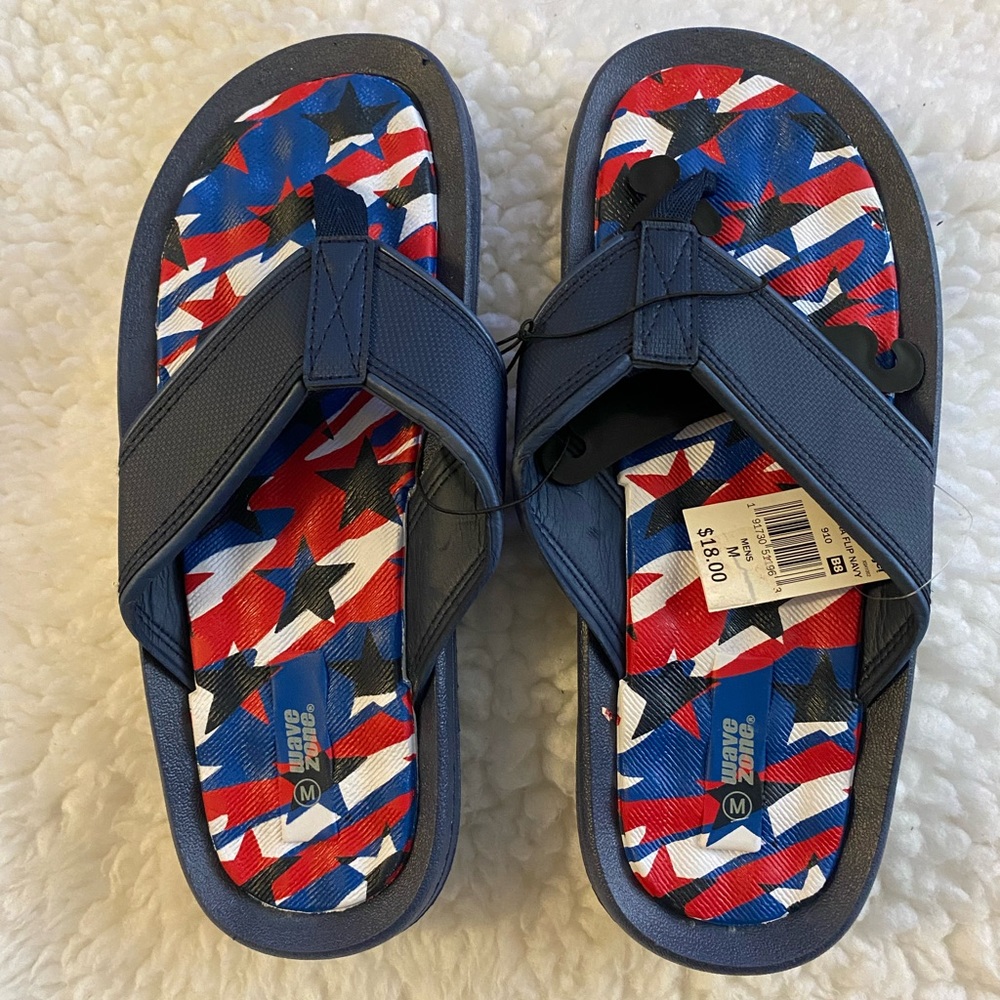 NWT-Men’s Wave Zone Americana Navy Flip-Flops-Size Medium 9